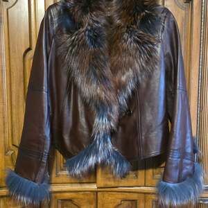 Overland Marilyn Lambskin Leather Jacket with Frosted Fox Fur Trim